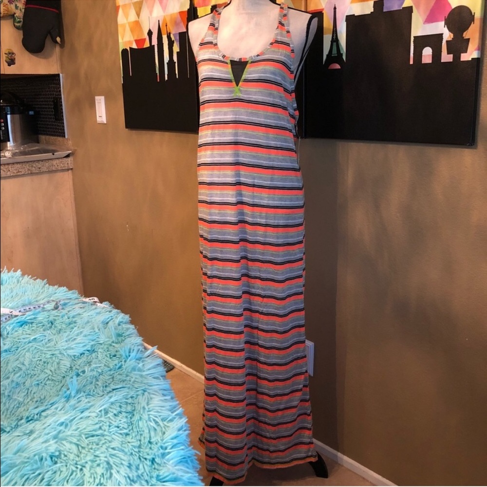 Trina Turk Gray/Multi Striped Maxi Dress M